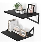 Heimlove Black Deep Floating Shelves for Wall, 16W x 12D Wood Wall Shelves Set of 2, Wide Floatin...