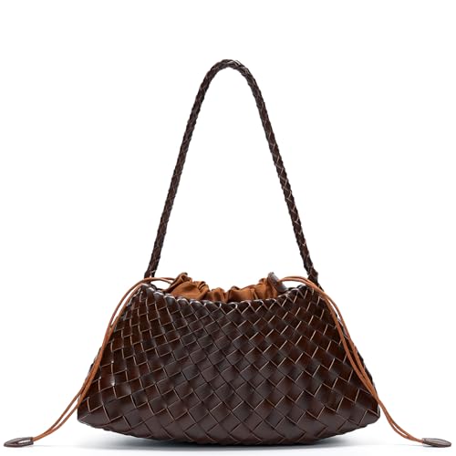 Small Woven Purse for Women Vegan Leather Underarm Shoulder Hobo Handbag