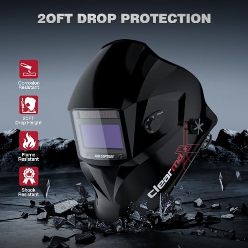 Image of ARCCAPTAIN Welding Helmet Auto Darkening, 1 /1 /1 /1 True Color Welding Hood, 4 Arc Sensor 1 /25000s Response Time Solar Powered Weld Hood Helmet, Glossy Black