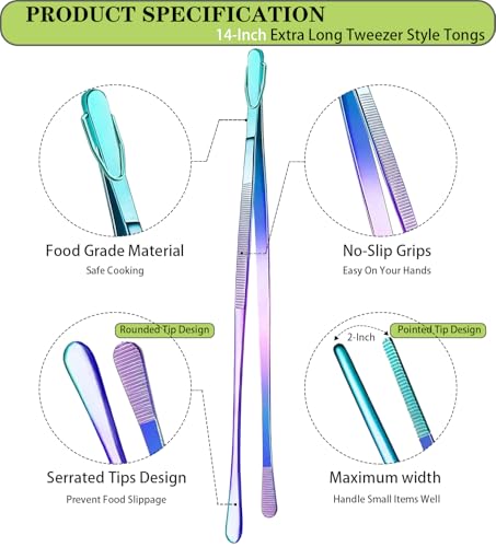 image for JETKONG 2 Pcs 14-Inch Culinary Tweezers Extra Long Food Tweezers Kitch