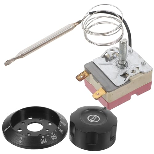 Luxshiny Termostato Eléctrico Ajustable para Horno, Calentador de Agua y Freidora de Aire, 30-110°c, 2 Terminales, Tapa Negra, 1 Unidad, Control Preciso de Temperatura para Cocina