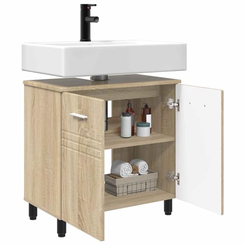 Armario de baño con sifón y puerta mueble bajo lavabo de madera 60 cm de ancho 4