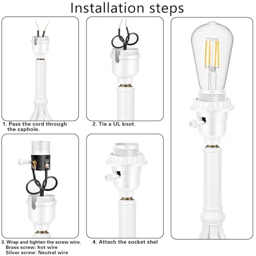 Image of UL Listed E26 Light Socket, Threaded Lamp Socket Replacement with ON /Off Switch Medium Base Lamp Parts with Lamp Shade Ring Ring for Table lamp, Floor lamp, Light Fixture(White-2 Pack)