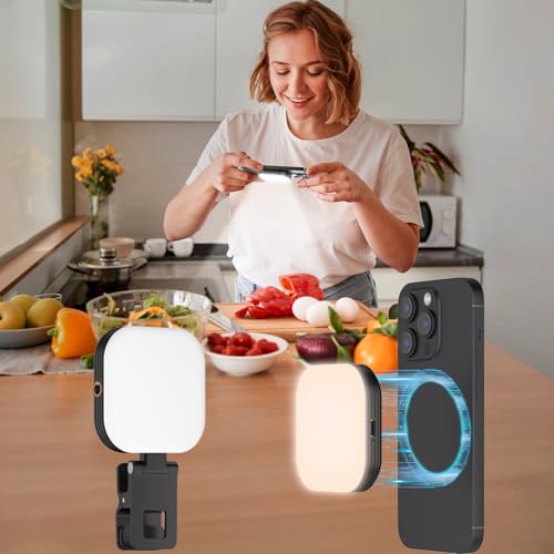 Magnetic Selfie Light for iPhone Phone Light with Clip,Magnetic Ring Light for Phone Rechargeable with 3 Modes Travel Video Light LED Mini Ring Light for Recording Android Ipad