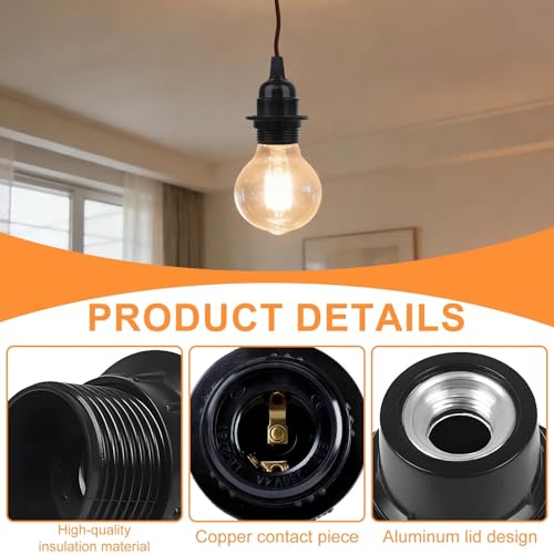 6 Pcs Edison Screw ES Bakelite Lamp Holder, E27 Lampholder in Black Bakelite with Shade Ring, Edison Screw Bulb Holder, with 10mm Threaded Entry & Shade Ring, for Table, Ceiling, Pendant Light Fitting - Image 4