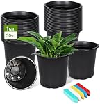 Paquet de 50 1 Pots de chambre de bébé de plantes de Gallon, pots de plantes en plastique avec trous de drainage et 100Pcs Etiquettes végétales, Souples graines de fleurs réutilisables durables Pots de départ pour les plantes, les coupes, la transplantation