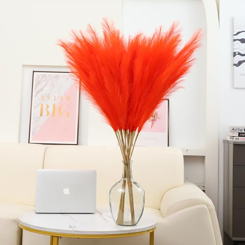 Image of 38 inch 10 Stems Tall Pampas Grass Decor Faux Orange Pampas for Floor Vase
