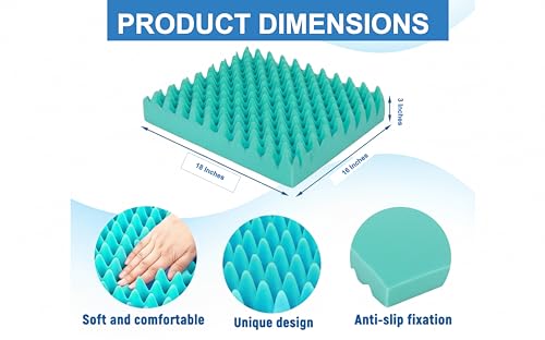 Gilbins Convoluted Egg Crate Foam Chair Cushion, Seat Cushion, Car Seat Cushion, Office Chair Cushion or Wheelchair Cushion to Relieve Back Pain Wheelchair and Recliner Chair Pads (Blue Without Cover)