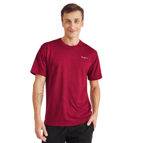Image of Pepe Jeans Men's Solid Polyester Regular Fit Athleisure T-Shirt | Durable Lightweight Performance Tee for Gym & Casual Use | Breathable Quick-Dry Fabric | Round Neck | Short Sleeves | Sporty Comfort