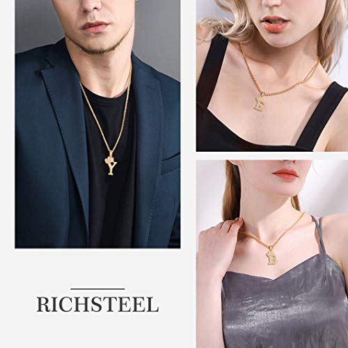 Richsteel Simulated Diamond Cubic Zirconia E Letter Pendant Necklace Men Women 18K Gold Plated Hip Hop Initial Name Jewelry #TOP2