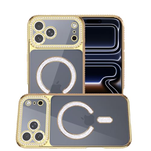 Image of AESTMO Back Cover for iPhone 17 Pro Max Compatible with MagSafe | Diamond Glitter Case | Luxury Bling Rhinestone Soft Clear TPU Bumper | Camera Lens Protection Cover for iPhone 17 Pro Max (Gold)