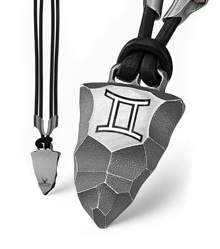 Element of Gods – Titan Faustkeil Sternzeichen Kette für Herren – Zodiac Anhänger mit Lederband in schwarz – Astrologie Geschenk für Männer (Zwilling)