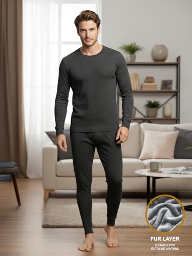 Image of Lux Cozi HEATEK Men's Round Neck Full Sleeve Skin Friendly Winter Wear Thermal Top and Bottom Set | Fleece Winter Body Warmer Thermal Set | Style 888