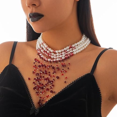 Collier gothique perles de sang rouge pour sublimer un décolleté