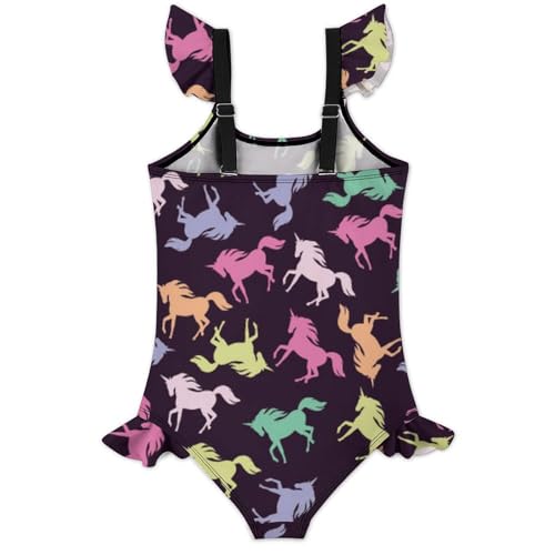 Image of Girls One Piece Swimsuit Cute Alpacas Hearts Stars Ruffles Swimwear Bathing Suits 3-12 Years