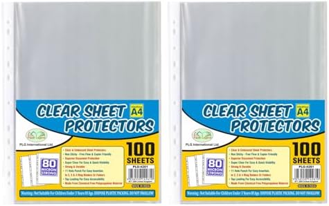 (200 Pcs) A4 Plastic Clear Poly Punch Pockets 80 Micron Extra Strong ...