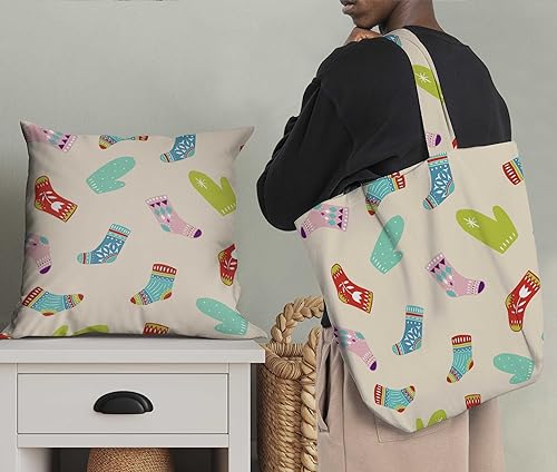 Image of Soimoi White Silk Fabric Socks & Gloves Folk Art Print Sewing Fabric Meter 42 Inch Wide