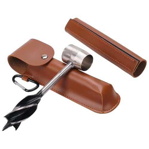 BDHYYM Handbohrer Bushcraft Tools, Handbohrmaschine mit Lederhülle, Manueller Überlebensbohrer für Camping, Bushcraft und Outdoor Backpacking