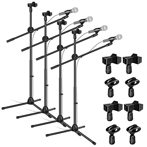 5 Core 4 Pieces Microphone Stand, Adjustable Tripod Boom Arm Economical Lightweight Mic Stand, Quarter-Turn Clutch Foldable 360 Rotating Dual Mic Holder Vocal Singing Speech Stage Outdoor Activities #TOP16