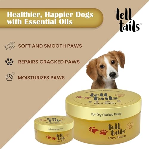 Image of Tell Tails Paw Cream for Dogs - 50g Pack of 2 - Hydrates, Protects & Heals Cracked Paws - Vitamin E, Candelilla Wax, Sea Buckthorn & Mint Oil - Restores Moisture & Shine - for Labrador & All Breeds