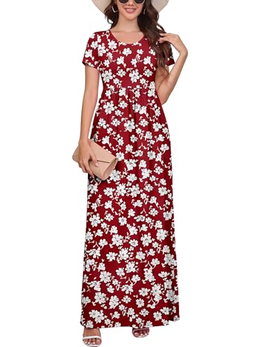 Image of DEARCASE Maxi Dress for Women Short Sleeve Casual Summer Loose Plain Comfy Long Dresses with Pockets