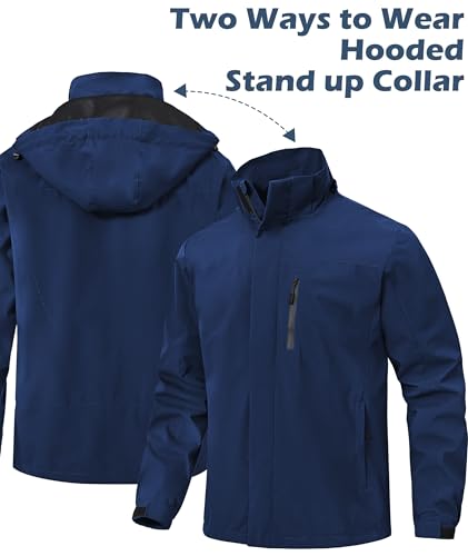 Image of Zoofly Mens Waterproof Hiking Jacket with Hood Windproof Light Weight Windbreaker Outdoor Fishing Raincoat Zipper Pockets