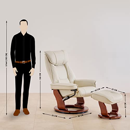 Image of Home Centre | Silas | Faux Leather | Solid Wood | 1 Seater Recliners | Off White | 2 Years Warranty
