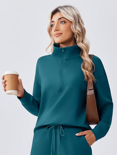 Image of PINSPARK 2 Piece Sets for Women 1 /2 Zip Sweatsuit Loose Fit Sweatshirt Straight Leg Pants 2026 Matching Outfit Fall Tracksuit