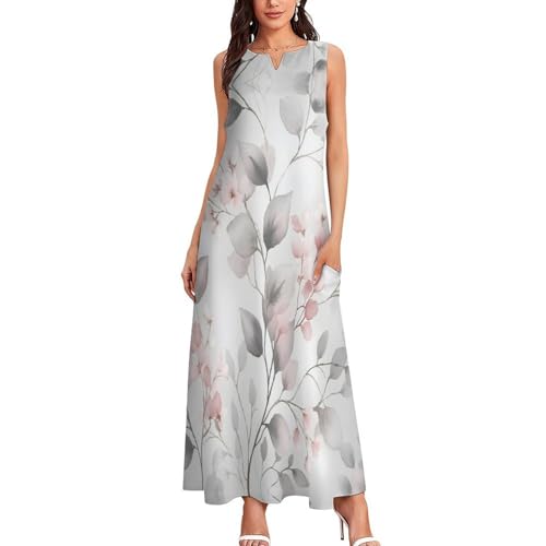 Sundress longue décontractée grande taille fluide col V gris