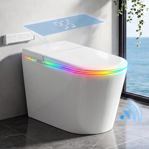 Erdoru Smart Toilet with Bidet and Heated Seat, One Piece Foam Shield Toilet with Hands-Free Auto Lid, Unlimited Warm Water Wash, Air Dryer, Self-Cleaning Nozzle & RGB Night Light