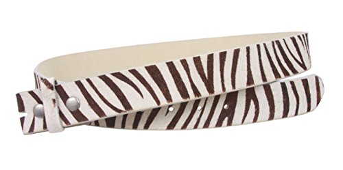 Snap On Cow Hair Zebra Print Leather Belt Strap Color: Brown Size: L - 39