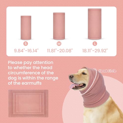 Image of BRKURLEG Dog Calming Hoodie, Ear Muffs for Noise Protection, Dog Head Cover Sleeves Ears Covers, Pet Ear Covers Hood for Anxiety Relief, Hematoma, Grooming and Force Drying, Pink, M