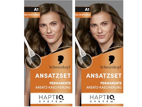 Schwarzkopf Juego de raíces A1 de color castaño claro a medio, nivel 3 (2 x 44,5 ml), color permanente para ocultar la línea del cabello en solo 10 minutos, color de raíces para transiciones