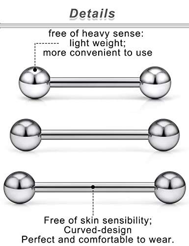 Ocptiy 16G 14G 12G Titanium Tongue Rings Nipple Piercings Externally/Internally Threaded G23 Hypaollergenic Nipple Tongue Barbells Piercing Jewelry for Women Men 12mm 14mm 16mm 19mm Bars3