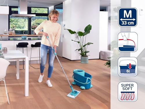 Leifheit Set CLEAN Twist M Flachwischer Ergo 2.0 mit Rollen, Bodenwischer mit Supersoft Bezug für...