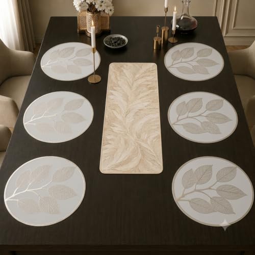 Image of Dakshya Industries Dining Table Protection Set of 7 | PVC Waterproof Placemats and Runner Combo for Home