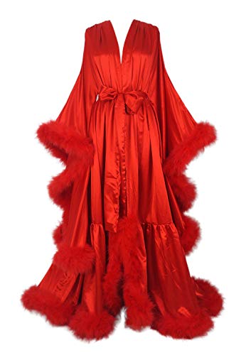 Old Hollywood Feather Robe Sexy Boudoir Robe Feather Bridal Robe Satin Long Wedding Scarf New Custom Made product thumbnail 9