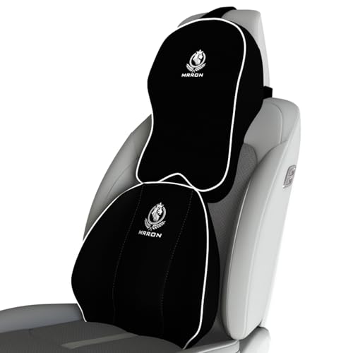 Image of MRRON Orthopedic Memory Foam Lumbar Backrest & Neck Rest Cushion for Car Seat - Ergonomic Car Back & Neck Support Pillow Combo - Pain Relief for Long Drives, Sciatica, Posture (Black, Spine Support)