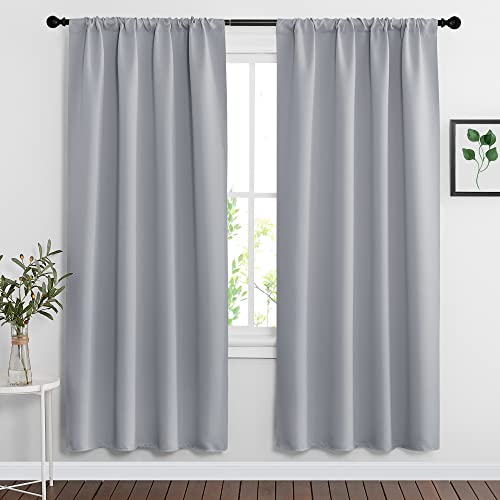 RYB HOME Blackout Curtains & Drapes - Light Block Thermal Insulated Privacy Window Covering for Bedroom Living Room Office, W 42 x L 72 inch, Silver Grey, 2 Panels