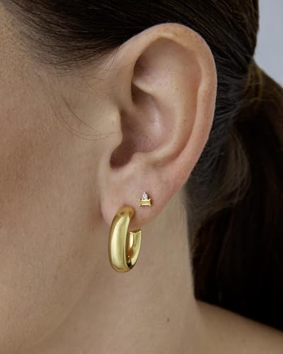 PAVOI 14K Gold Plated Sterling Silver Posts Colored Birthstone Flatback Stud Earrings for Women - Gemstone Cubic Zirconia Screwback Earrings - Dainty Helix Cartilage Piercing Jewelry2