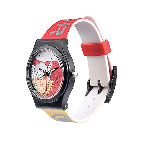 Image of Marvel Thor Kids Analog Watch - Red Dial with Multicolour Strap | Avenger Super Hero Round Analogue Wrist Watch | Cool Birthday Gift for Boys | Analog Styles, Durable, Adjustable Strap, Vibrant Superhero Design