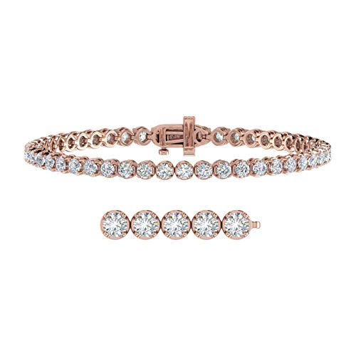 Image of 1 to 6 Carat Prong Set Round Cut Natural Diamond Tennis Bracelet for Women in 14K Gold (7 Inch) (I1-I2 Clarity)