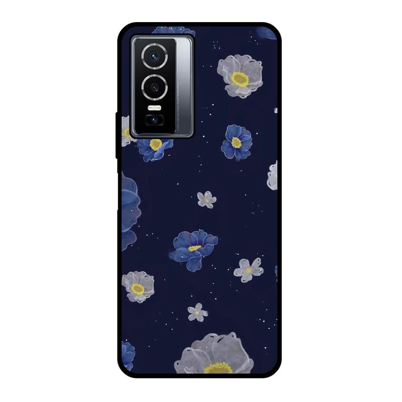 KARTXITAI Funda Case Compatible con Vivo Y76 5G,Protectora de Cuerpo Completo con Tacto Suave y Sedoso,Carcasa de Silicona Cover,Gel Flexible,Regalo Original - Flores Azules Blancas