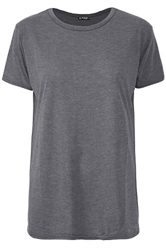 Image of Womens Cap Short Sleeve Round Scoop Neck Plain T-shirt Fitted Tee Top Uk 8-26 (Dark Grey, 12-14)