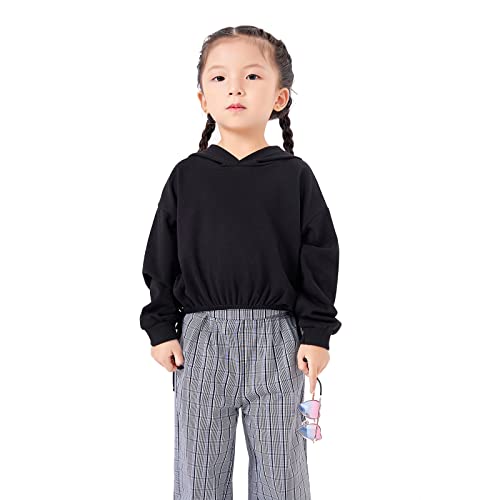 Gbtbys Girls Crop Tops Hoodies Long Sleeve Cute Shirring Design Fashion Pullover Sweatshirts Black 11-12 Years #TOP1