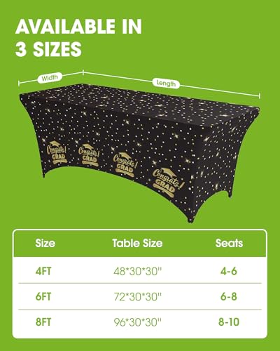 Image of Pureegg Graduation Decorations 2026 Spandex Tablecloth 6ft - 2 Pack, Class of 2026 Black Fitted Stretch Rectangle Table Cover, Wrinkle-Free Tight Tablecloth for Graduation Party, Banquet