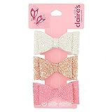 Claire's Club Little Girl Glitter Bow Hair Clips - Pink, 3 Pack