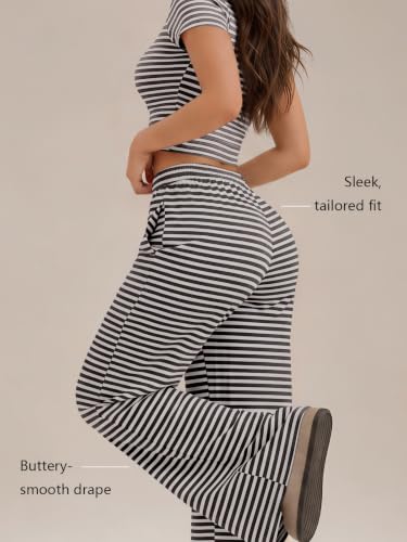 Image of Trendy Queen 2 Piece Matching Summer Lounge Set Womens Side Ruching Top Wide Leg Pants Sets with Pockets
