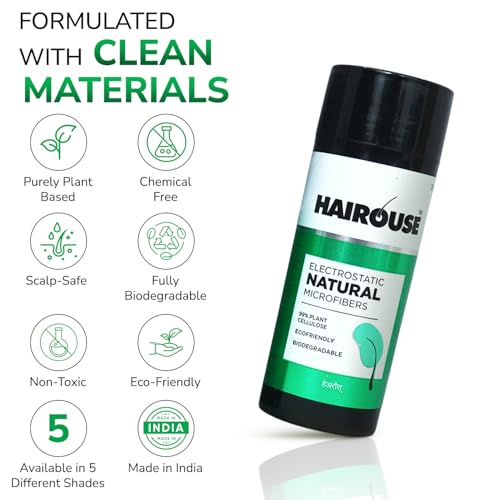 Image of HAIROUSE Natural Hair Building Microfibers (Natural Brown) 15 Gms | Hair Fibre to Cover Bald Patches, Thinning Hairs, Instant Volume & Fuller Look for Men & Women | Ecofriendly & Biodegradable