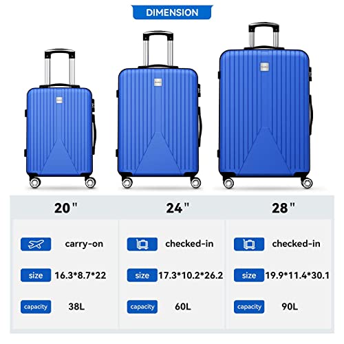 Strenforce Luggage Sets 3-Peice (20/24/28-Inch) Durable Wheels And Tsa Lock Travel Suitcase Set, Blue #TOP5